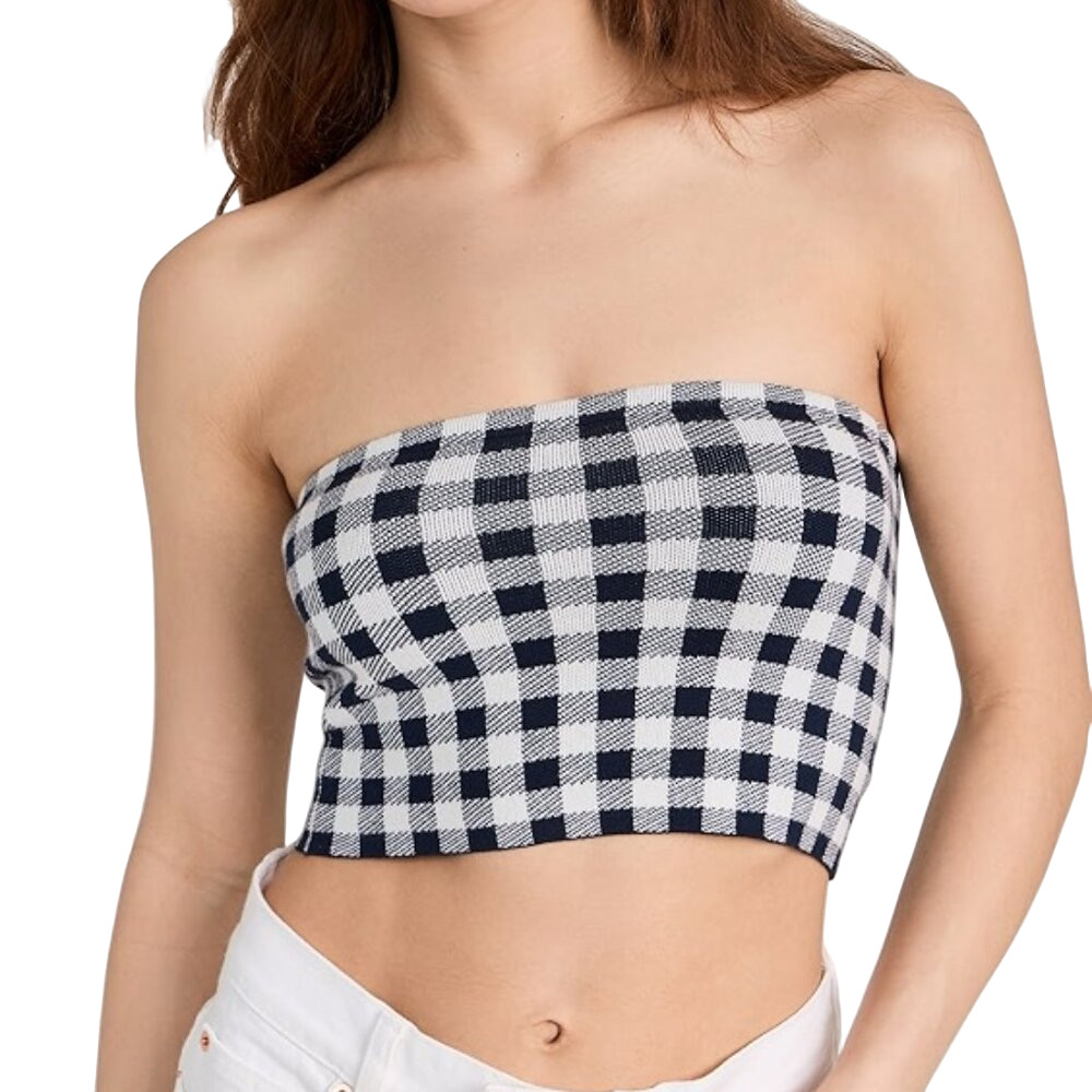 NEW KULE The Jo Plaid Top Navy White Size S
